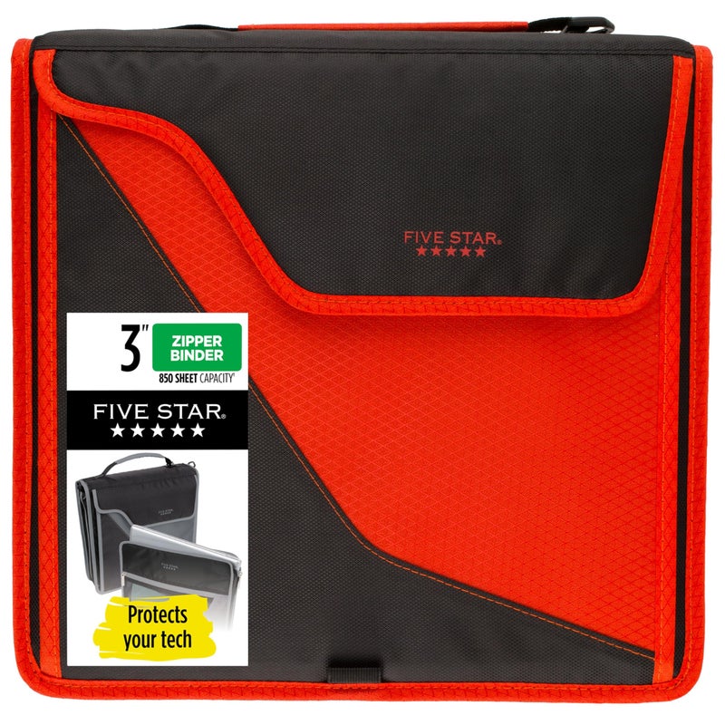 Five Star Zipper Binder, 3 Inch 3-Ring Binder with D Rings, Removable Padded Case, 5-Tab Expanding File and Multi-Use Strap, 850 Sheet Capacity, Red/Black (29296CE8) - Image 1